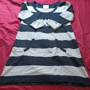 Pink Rose Black and Gray Striped Dress With Front Pocket Quarter Sleeves